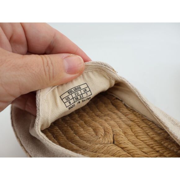 Soludos Frenchie Canvas Espadrille 9 Beige Platform Smoking Slipper Flats - Picture 10 of 11